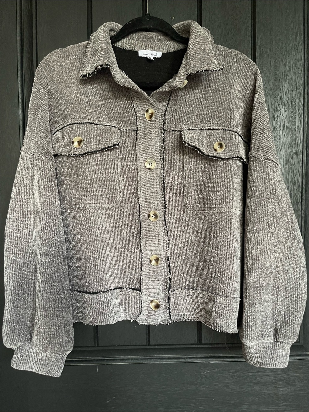 White Birch Oversized Shacket Jacket Taupe Gray Raw Hem Medium